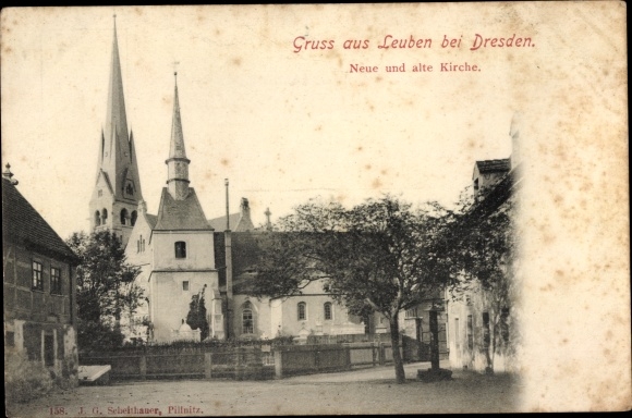 Ak Dresden Leuben, nieuwe en oude kerk