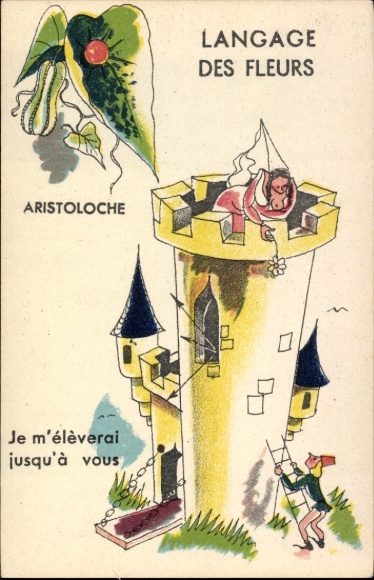 Artist Postcard Language of Flowers, Fairy Tales, Tower, Pipe Flowers