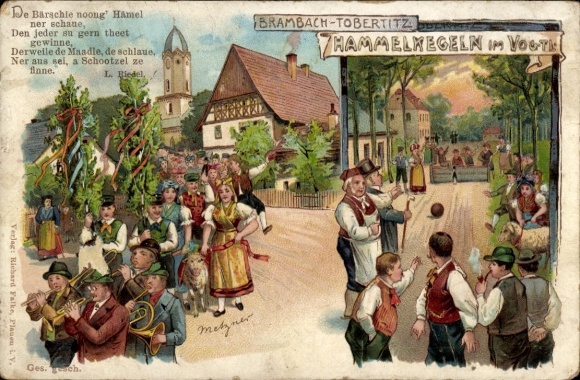 Artist Chromo-Litho Metzner, Bad Brambach Tobertitz Vogtland, Hammelkegeln