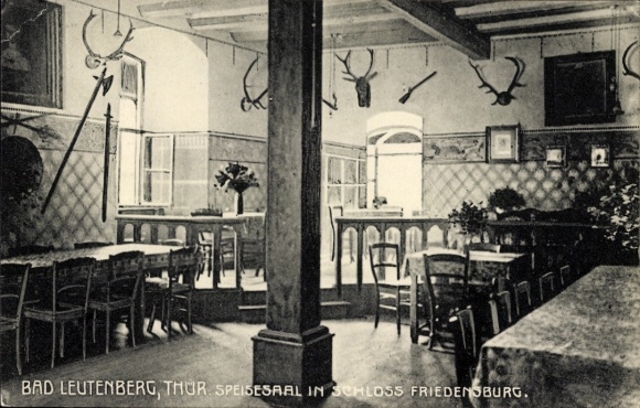 Ak Bad Leutenberg Thüringen, Speisessal im Schloss Friedensburg, Hirschgeweihe