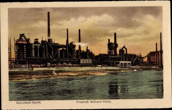 Postcard Mülheim an der Ruhr, view of the Friedrich Wilhelm Hütte, chimneys