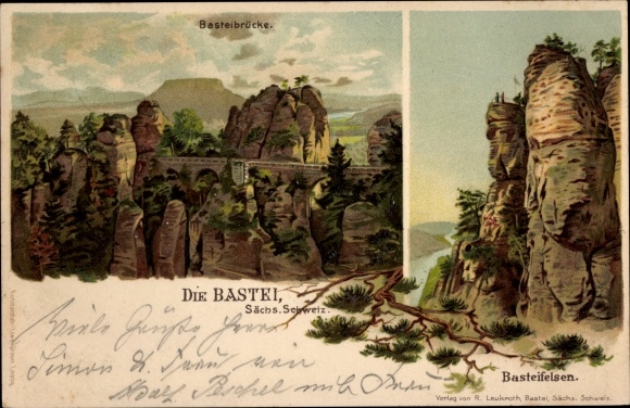 Chromo-Litho Lohmen in the Elbe Sandstone Mountains, bastion, bastion bridge, bastion rock