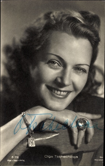 Postcard actress Olga Tschechowa, photo Binz G 172, portrait, autograph