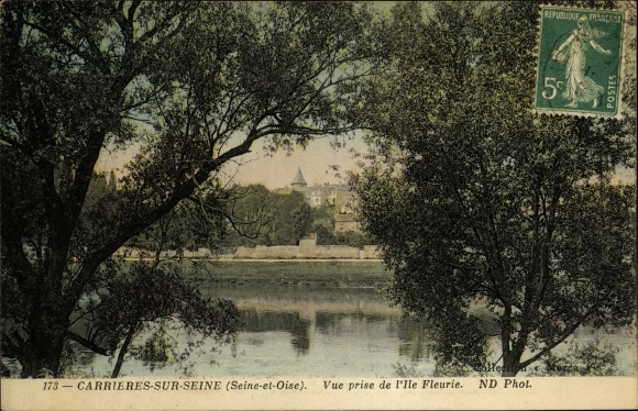 Postcard Carrieres sur Seine Yvelines, View taken from Ile Fleurie