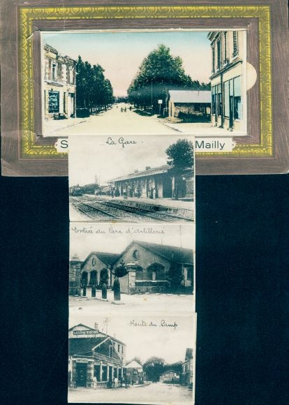 passe-partout leporello ansichtkaart Mailly le Camp Aube, Camp de Mailly, Grande Rue, Baraquements, La Gare