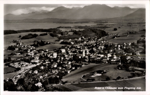 Postcard Prien am Chiemsee Upper Bavaria, aerial photograph