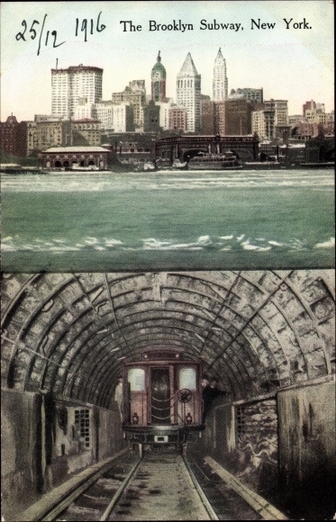 Postcard New York City USA, subway to Brooklyn, tunnel