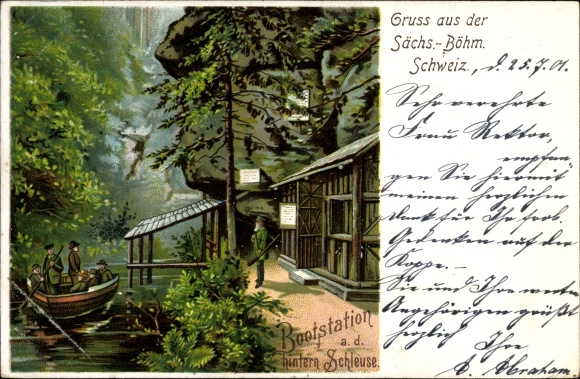 Chromo-Litho Bodenbach in Rhineland-Palatinate, boat station at the rear lock