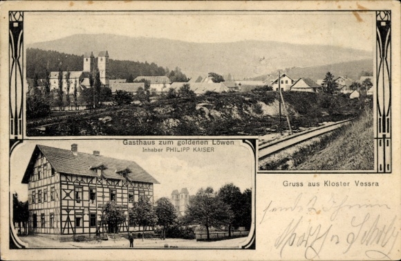 Postcard Kloster Veßra in Thuringia, general view, Gasthaus zum Goldenen Löwen
