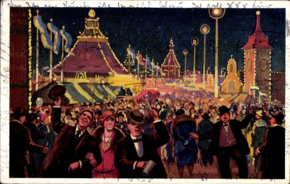 Artist Postcard Men and Women at the Munich Oktoberfest, Zieher 106