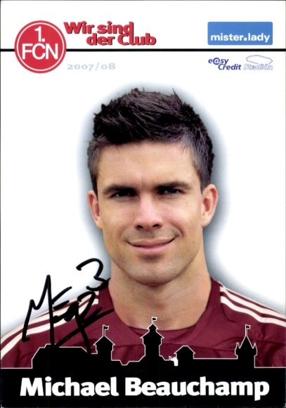 Autograph card footballer Michael Beauchamp, 1. FC Nuremberg, autograph