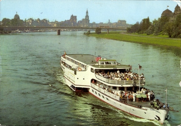 Postcard Dresden Altstadt, White Fleet Dresden, Motor Vessel Type Oberelbe