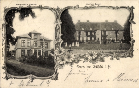 Postcard Sülfeld in Holstein, Bostel Castle, Kieckbusch's Gasthof