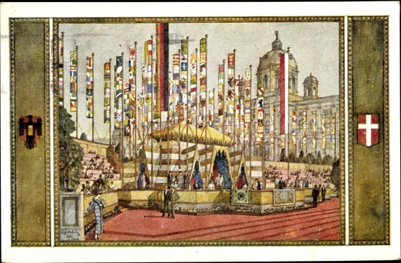 Coat of arms artist PC Schüle, Vienna I inner city, marquee on the Burgring, 10th German singers&#39; festival