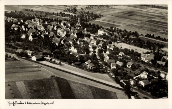 Postcard Hirschlanden Ditzingen in Württemberg, aerial photograph
