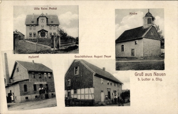 Postcard Nauen Lutter am Barenberge Lower Saxony, Villa Heinrich Probst, church, commercial building
