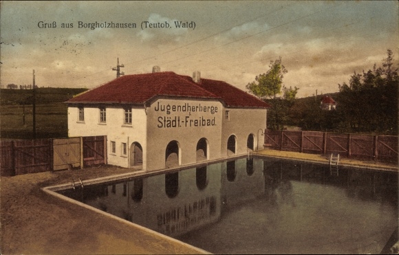 Ak Borgholzhausen im Teutoburger Wald, Jugendherberge und Städtisches Freibad