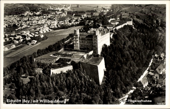 Postcard Eichstätt in Upper Bavaria, aerial photograph Willibaldsburg, city view,