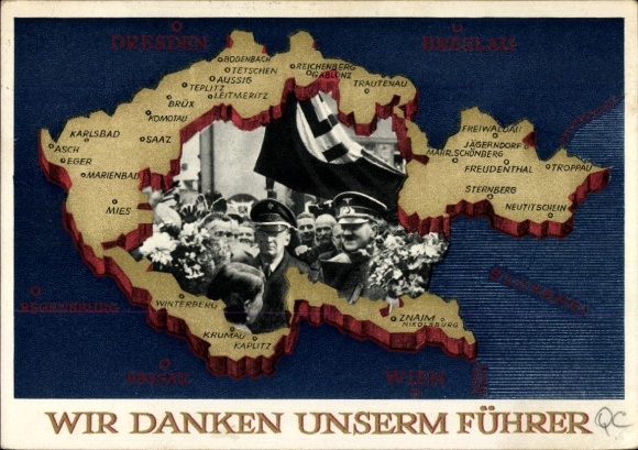 Postal stationery Postcard We thank our Führer, Sudetenland, Bohemia, Moravia, Hitler