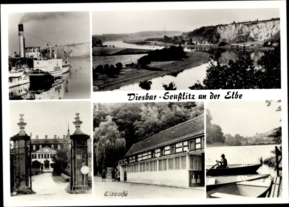 Postcard Diesbar Seußlitz Meissen district, ice cream parlour, steamer cribs, castle
