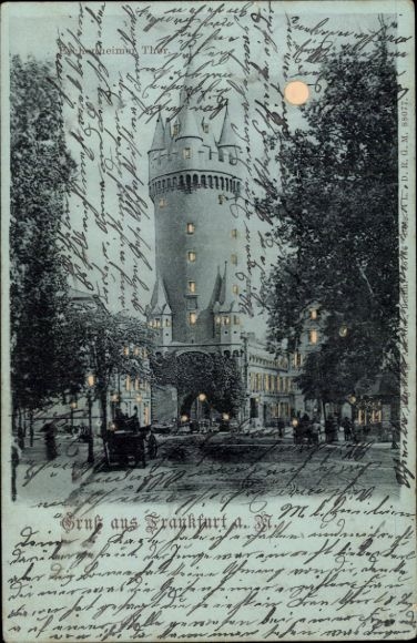 Golden Windows Illuminated Window Moonlight Postcard Frankfurt am Main, Eschenheimer Tor