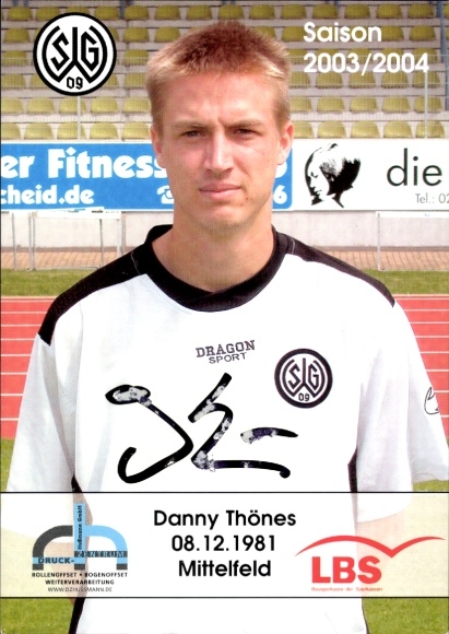 Autograph card footballer Danny Thönes, SG Wattenscheid 09, autograph