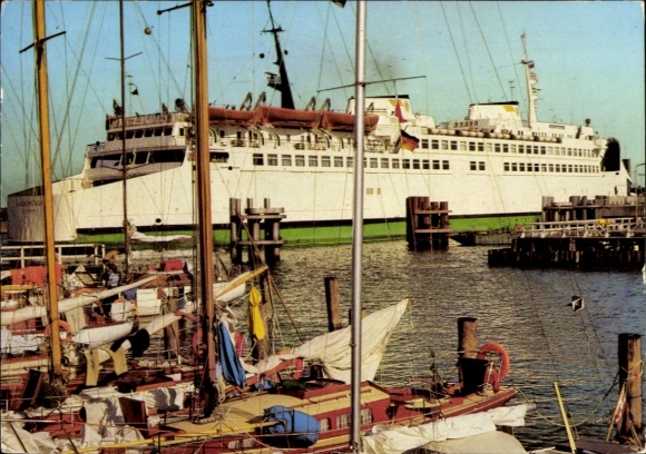 Postcard Ostseebad Warnemünde Rostock, ferry Warnemünde