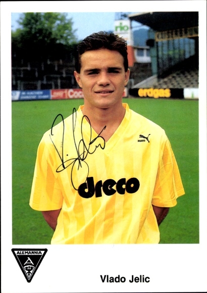 Autogrammkarte Fußballer Vlado Jelic, Alemannia Aachen, Autogramm