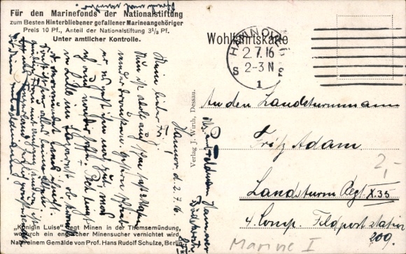 Artist Postcard Schulze, Hans Rudolf, German warship, Queen Luise, English minesweeper