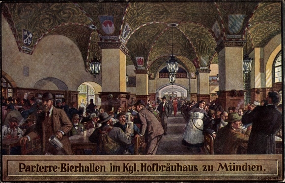 Artist Postcard Quidenus, Fritz, Munich Bavaria, Hofbräuhaus, parterre beer halls