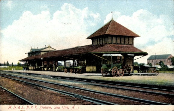 Ak Sea Girt New Jersey USA, treinstation, spoorweergave