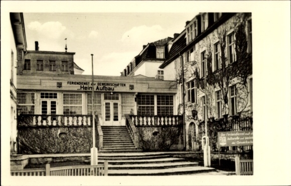 Postcard Seebad Bansin, FDGB recreation home construction, entrance