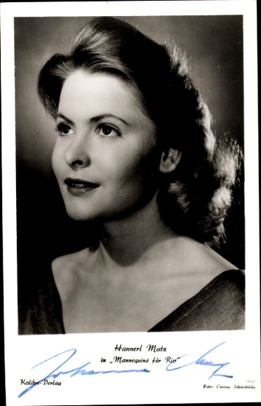Postcard actress Hannerl Matz, portrait, film mannequins for Rio, autograph