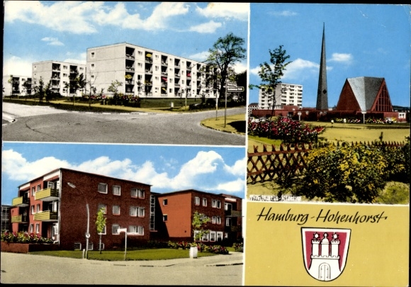 Ansichtkaart Hamburg Wandsbek Hohenhorst, wapenschild, kerk, huizen
