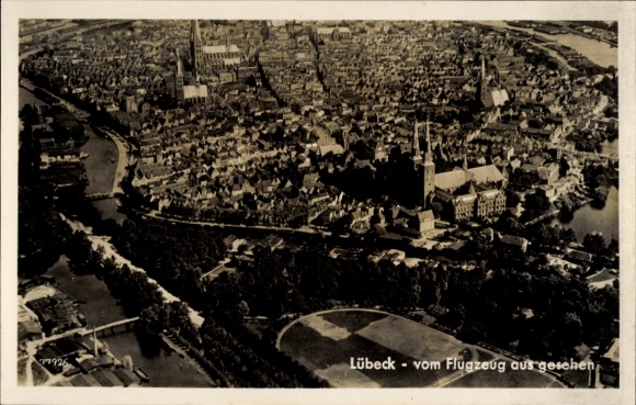 Postcard Hanseatic City of Lübeck, aerial photograph of the city