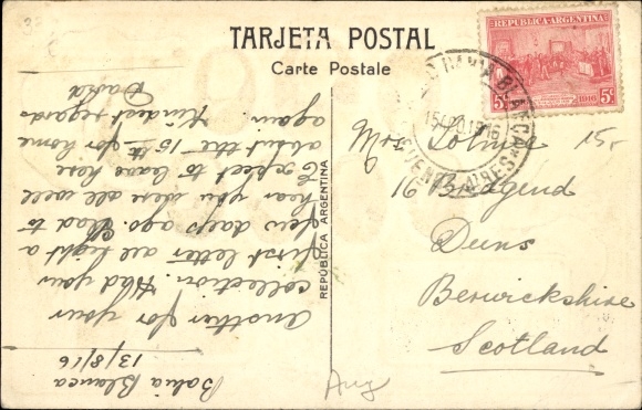 Minted PC Buenos Aires Argentina, Plaza de Mayo 1810, 1910, Cornelio Saavedra, President