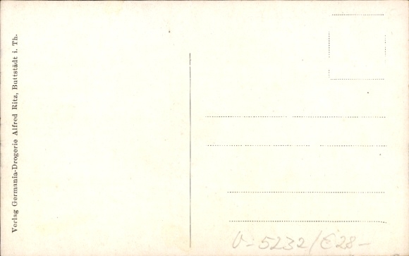 Postcard Buttstädt in Thuringia, historical building, crowd, labeling, colored illustration
