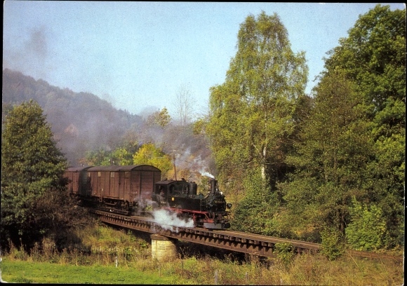 Postcard Streckewalde Großrückerswalde in the Ore Mountains, narrow-gauge railway in Wolkenstein Jöhstadt, locomotive 99 1585 1
