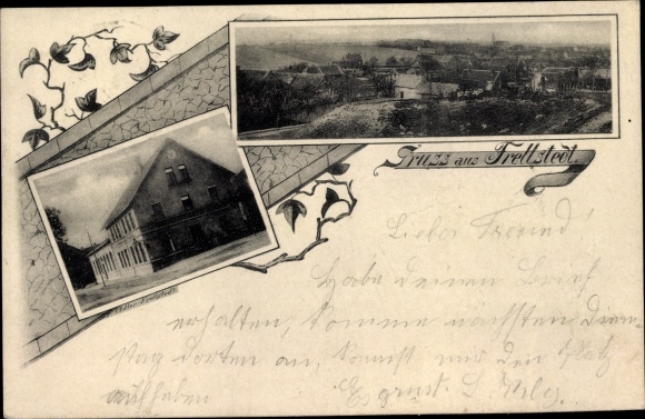 Postcard Frellstedt in the Helmstedt district, panorama, inn