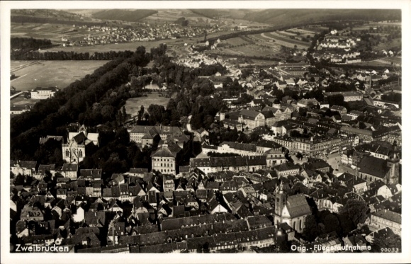 Postcard Zweibrücken in the Palatinate, aerial photograph of architecture, landscape