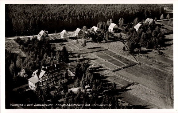 Postcard Villingen in the Black Forest, Kneipp Sanatorium, Germanstraße, aerial photograph