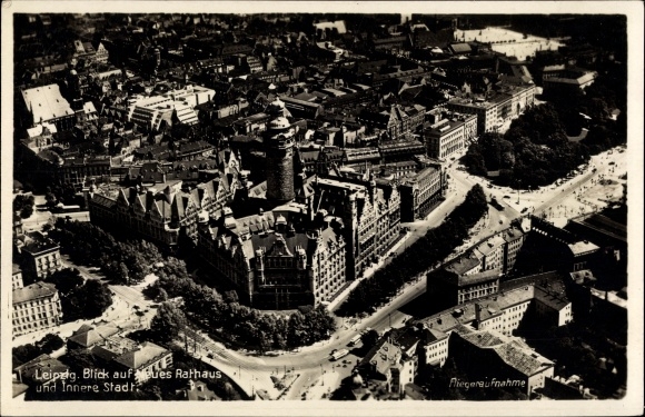 PC Leipzig in Saxony, aerial view of the city center, new town hall