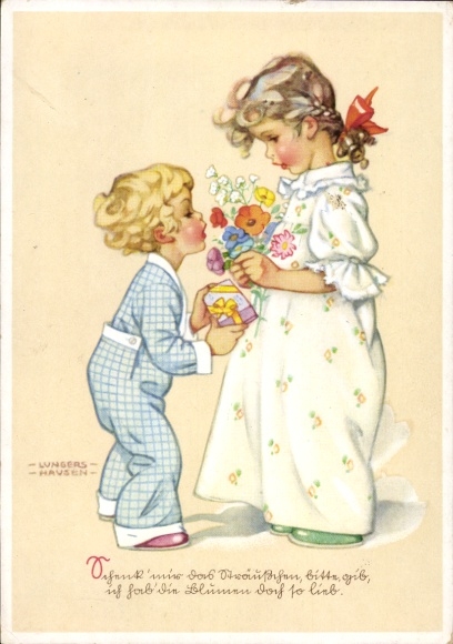Artist Postcard Lungershausen, Ilse Wende, Give me the bouquet, please, give