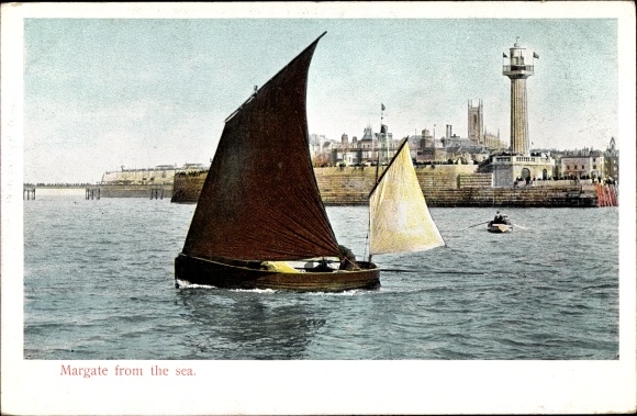 Postcard Margate South East England, Sailing Boat, Lighthouse
