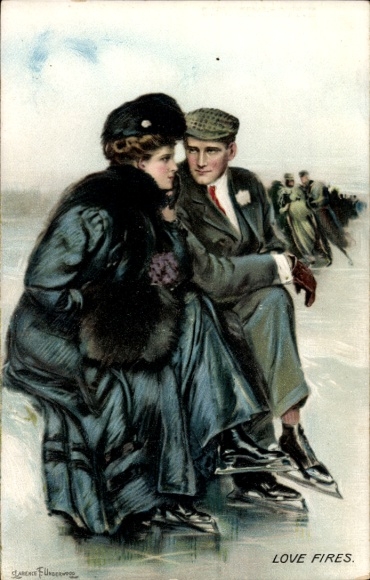 Kunstenaarsbriefkaart Underwood, Clarence, liefhebbers van schaatsen