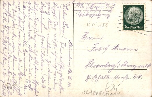 Artist Postcard Scheuermann, Name Day, Express Messenger on a Penny Farthing, Flowerpot