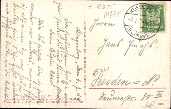 Postcard Klingenberg in the Ore Mountains of Saxony, Friedrich August dam