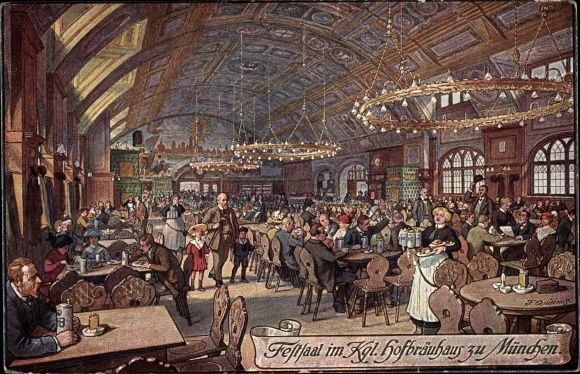 Artist PC Quidenus, F., Munich Bavaria, ballroom in the royal Hofbräuhaus