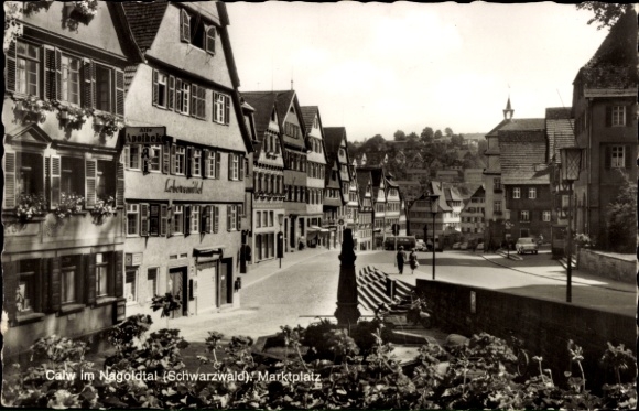 Postcard Calw in the Black Forest, market square in Nagoldtal, Black Forest, building