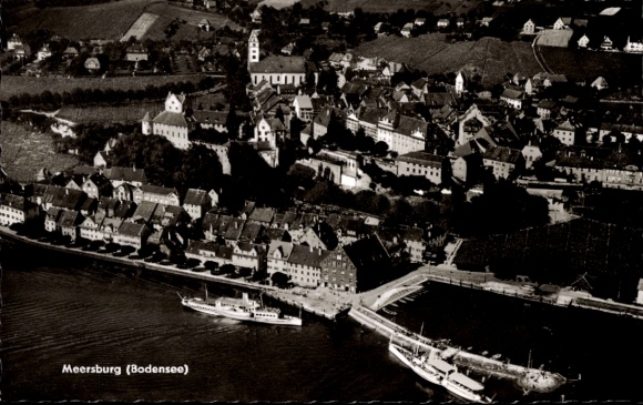 Postcard Meersburg on Lake Constance, aerial photograph